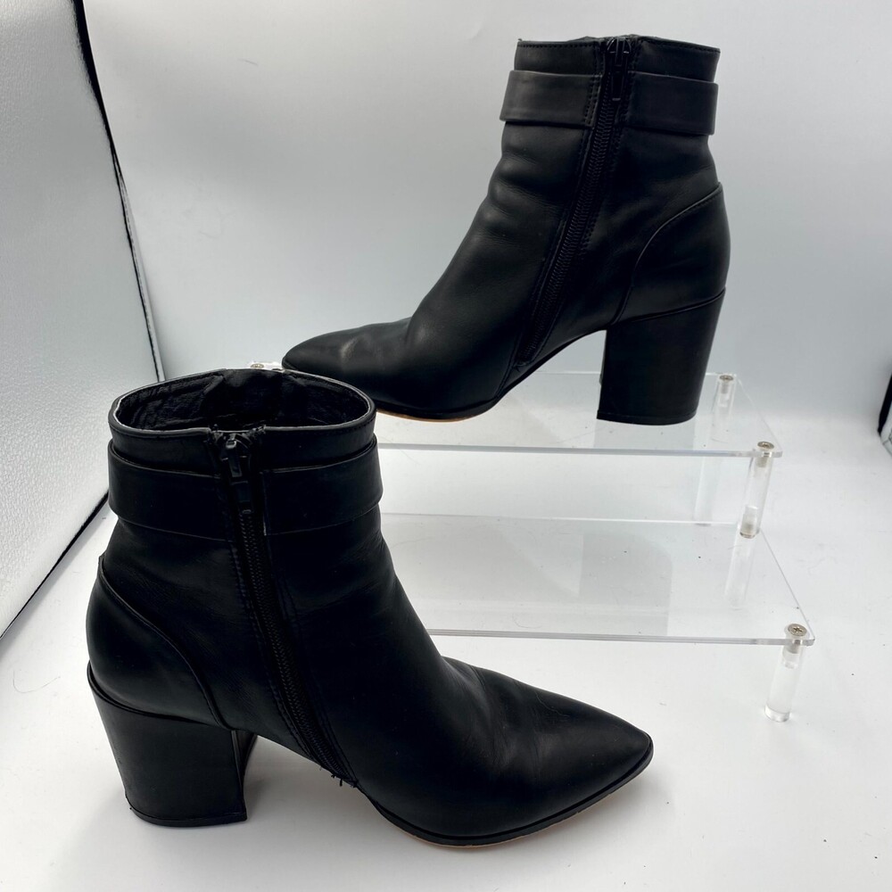 Steve Madden Jeter Women's 6.5M Bootie Black Leather Pointed Toe Side Zip Boots